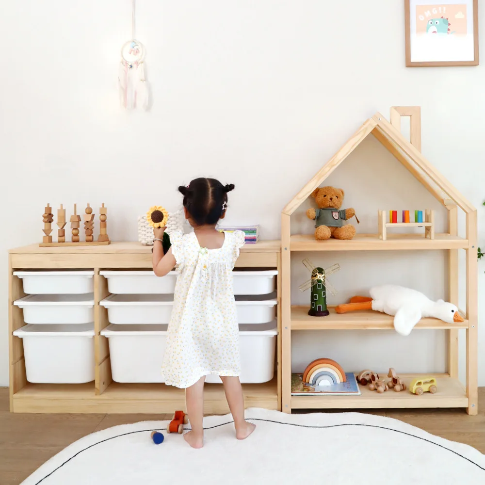Kids Bedroom Toys Drawing Books Solid Wood Storage Shelves Combination Type Daycare Detachable Cabinet