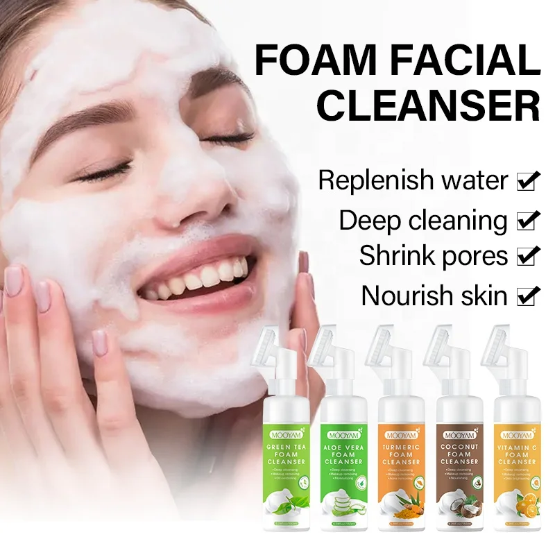 Natural Organic Foaming Acne Face Wash Moisturizing Deep Cleansing Mousse Exfoliating Bubble Facial Cleanser with Brush