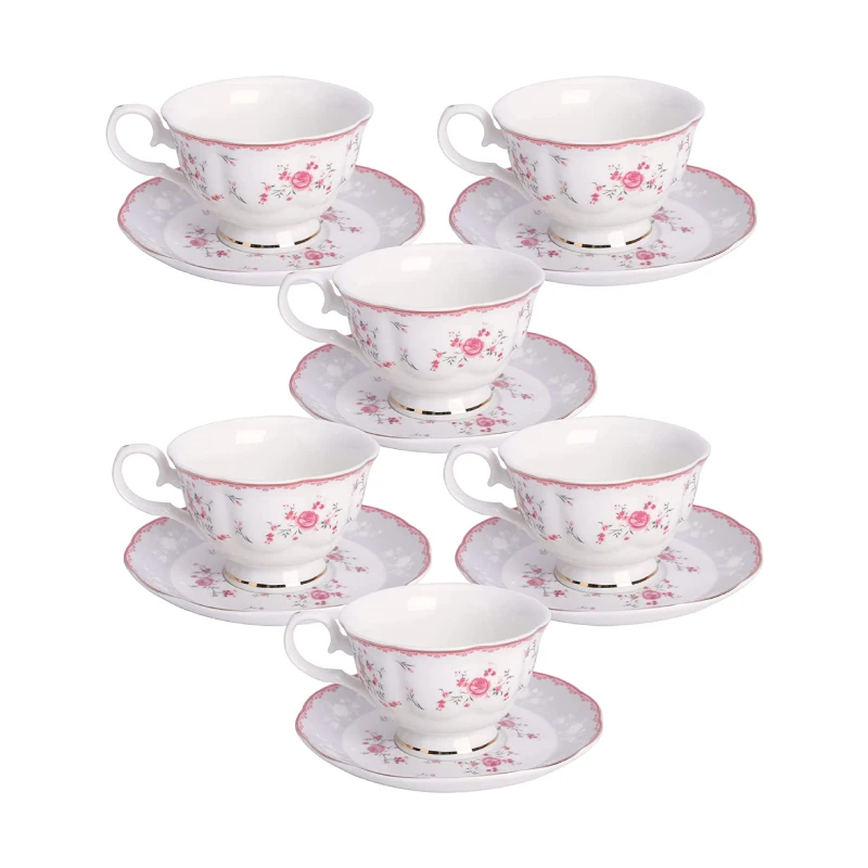 Pink Rose 150ml British Vintage Afternoon Tea Cup Set Porcelain Coffee Tea Cup with Gold Border