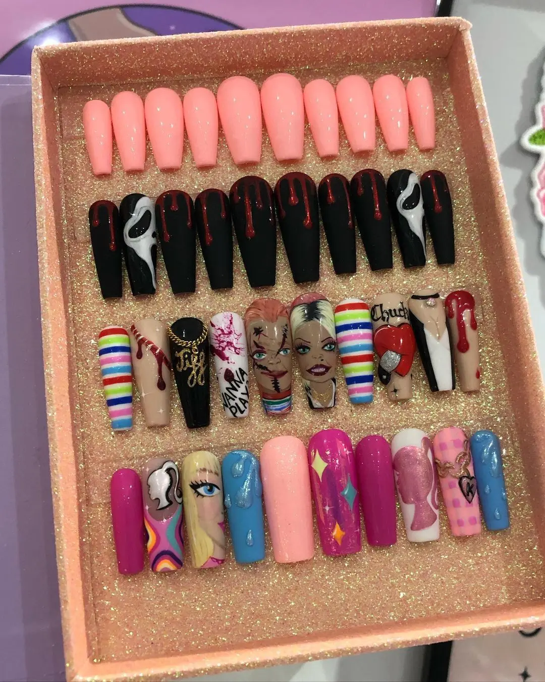 Wholesale 3D Nail Art Pre Design Bride False Nails Tips Back Glue Press On Nail Tips Artificial Fingernails with custom box