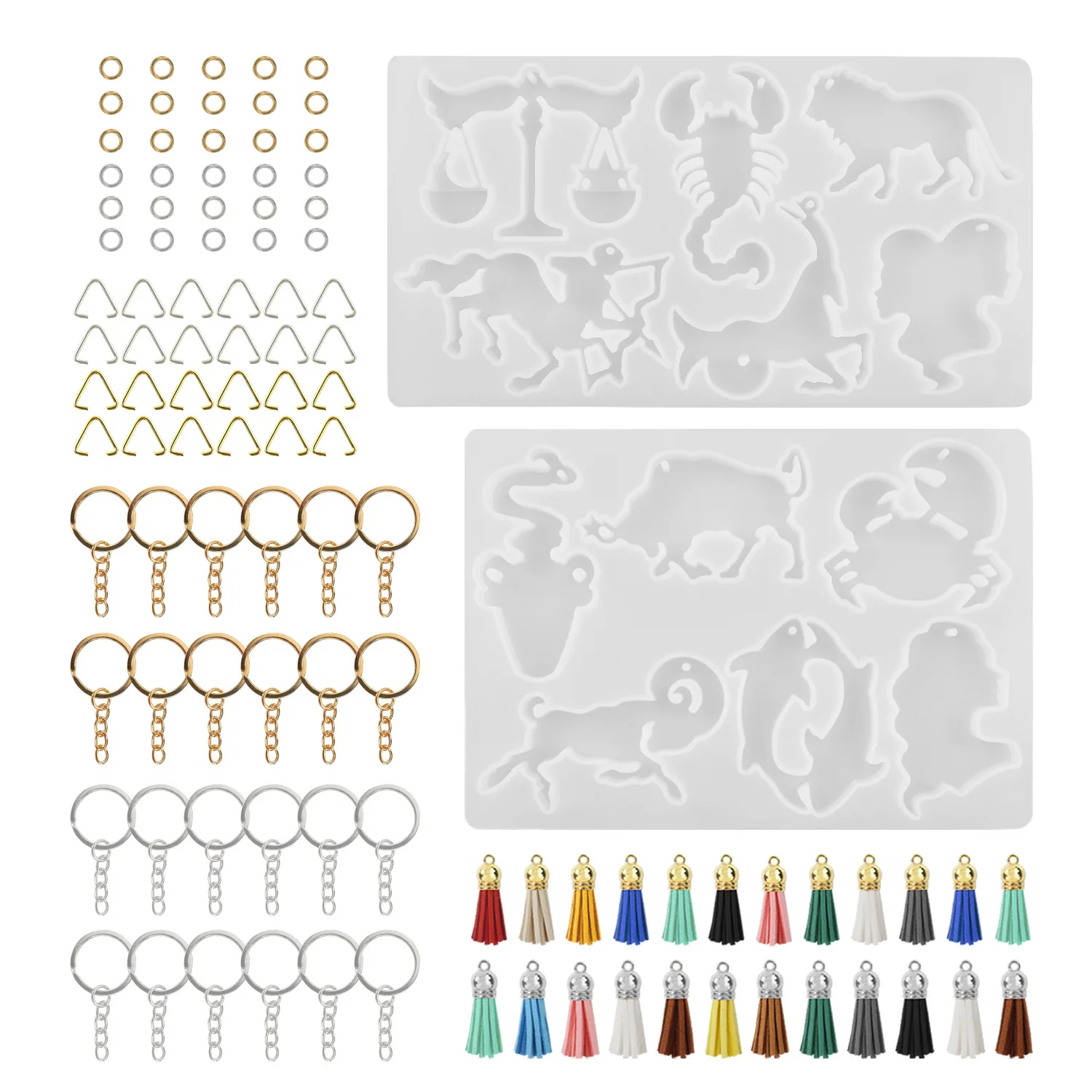 2021 diy crystal resin drop glue twelve constellation animal shiny keychain pendant silicone mold