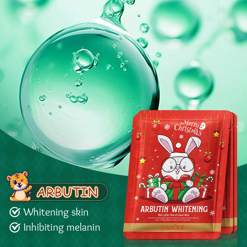 OEM  Private Label Christmas Arbutin Whitening Multi-effect Nourish Facial Mask Fade Skin Spots Whitening Face Mask Sheet