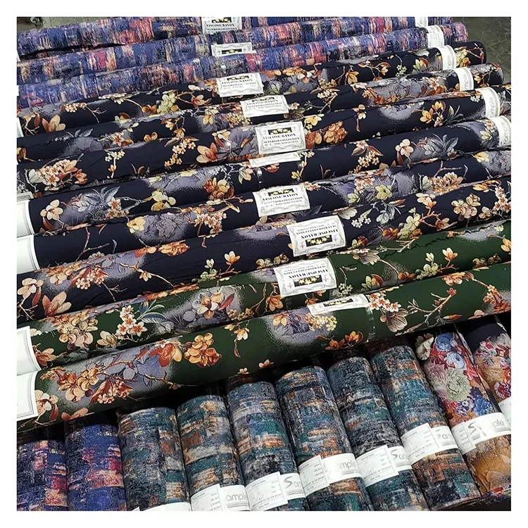 China hot selling ready stocks lot rayon woven printed fabric floral printed 100% viscose printing with cheap price
