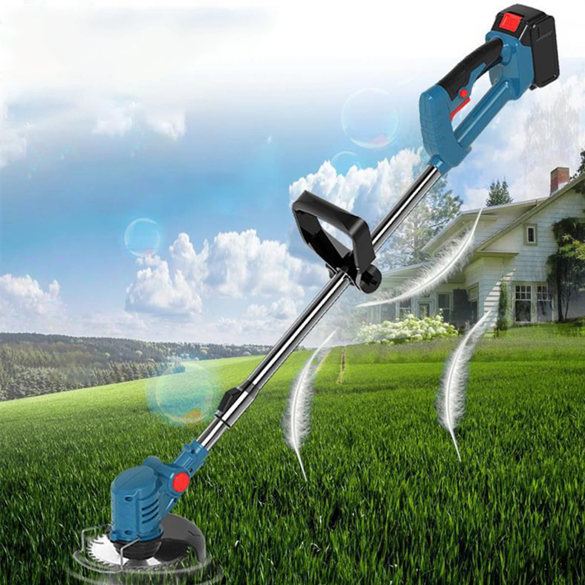 Mini lawn mower robot electric dry machine grass cutter with wheels steel wire blades trimmer battery wheeled
