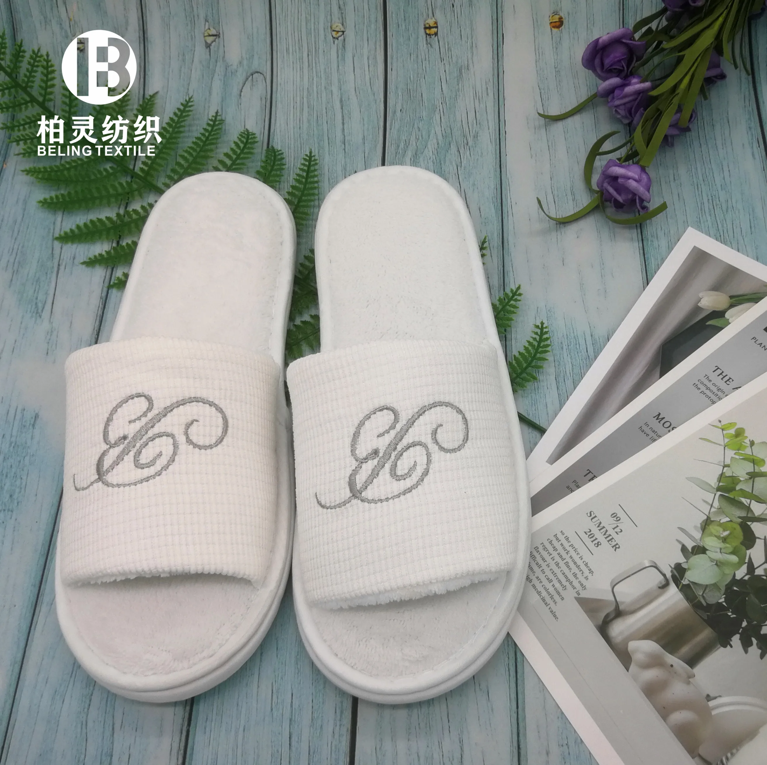 
Hotel Slipper microfiber open toe washable customer logo manufacture 