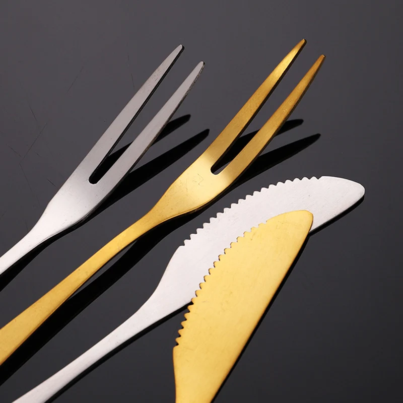 Reusable stainless steel dessert cake knife and fork family hotel with small fork