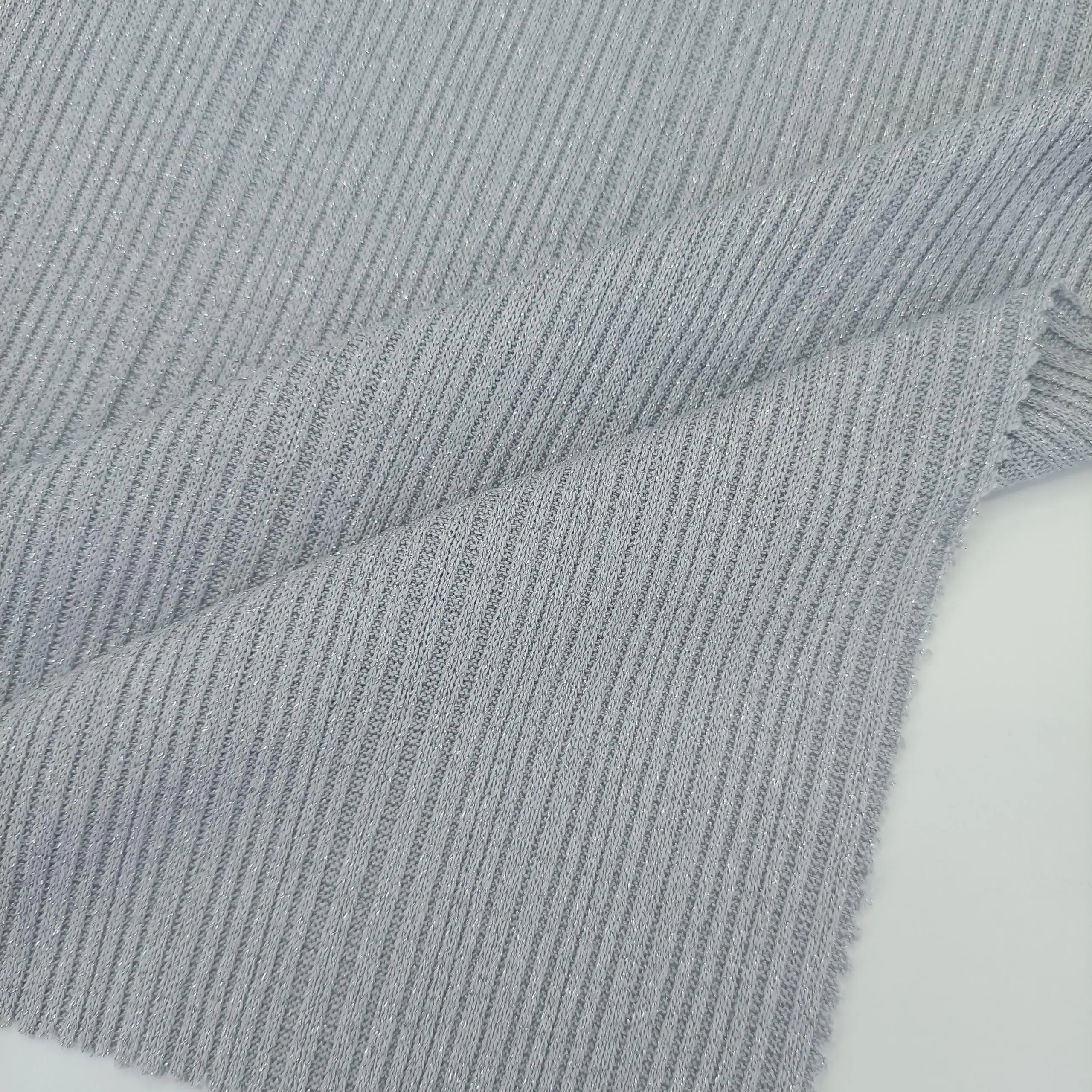 Custom Pattern 240Gsm 76 Polyester 11 Rayon 10 Metallic 3 Spandex Irregular Rib Knit Fabric Hacci Rib Fabric