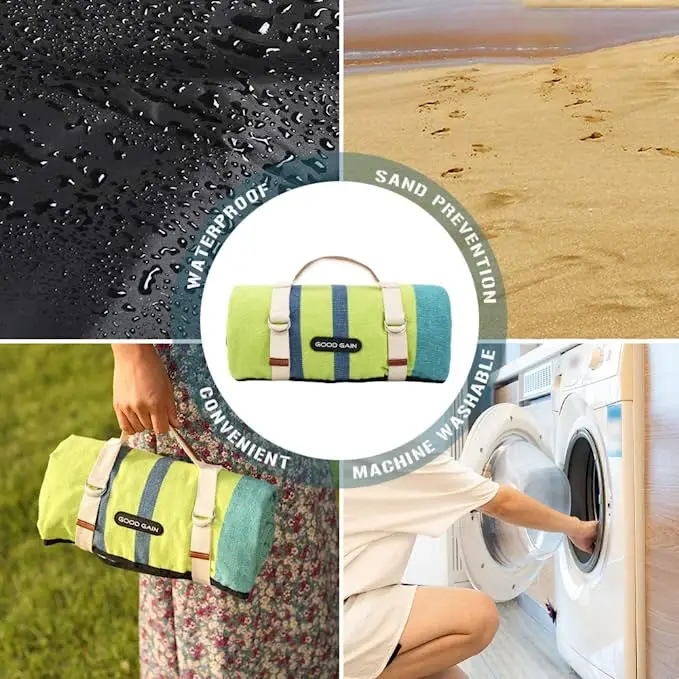 2x2.1m Waterproof Pocket Beach Blanket Folding Camping Mat Mattress Portable Lightweight Mat Sand Beach Mat