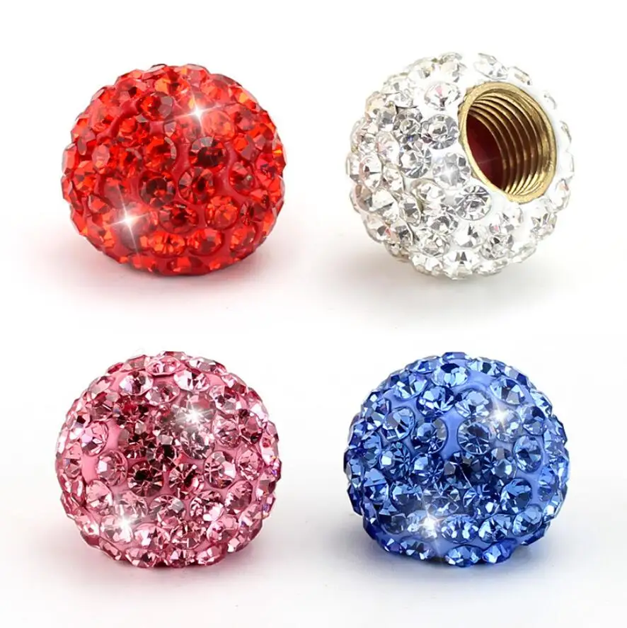 Blue Pink White Red Crystal Bling Car Tire Valve Caps Diamond Shining Dust-proof Wheel Valve Cover Vehicle