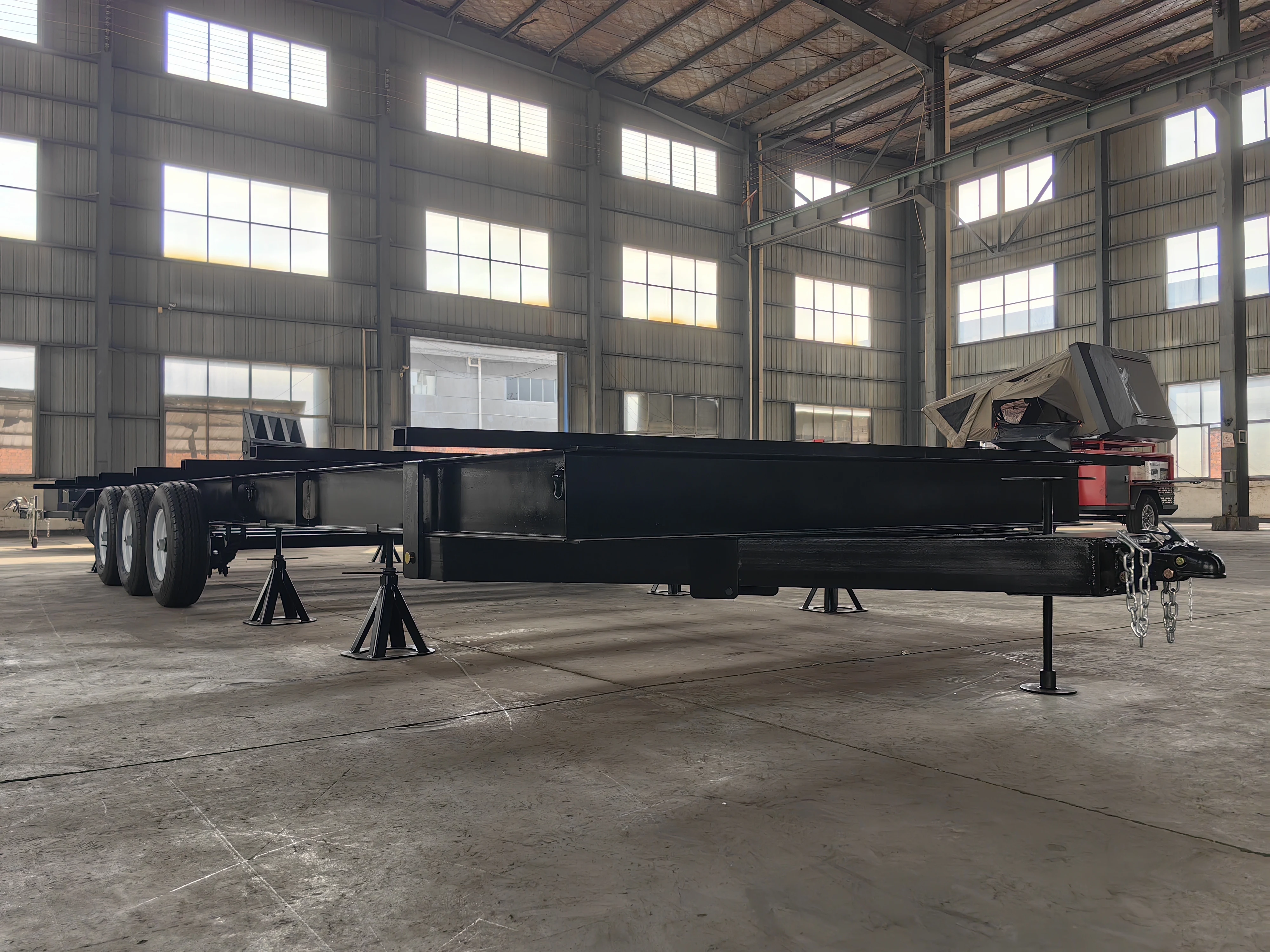 Truck Container Frame House Base Trailer Chassis Heavy Duty Max OEM Steel Truck Trailer 8 Cars Semi-trailer Brake CN;ZHE
