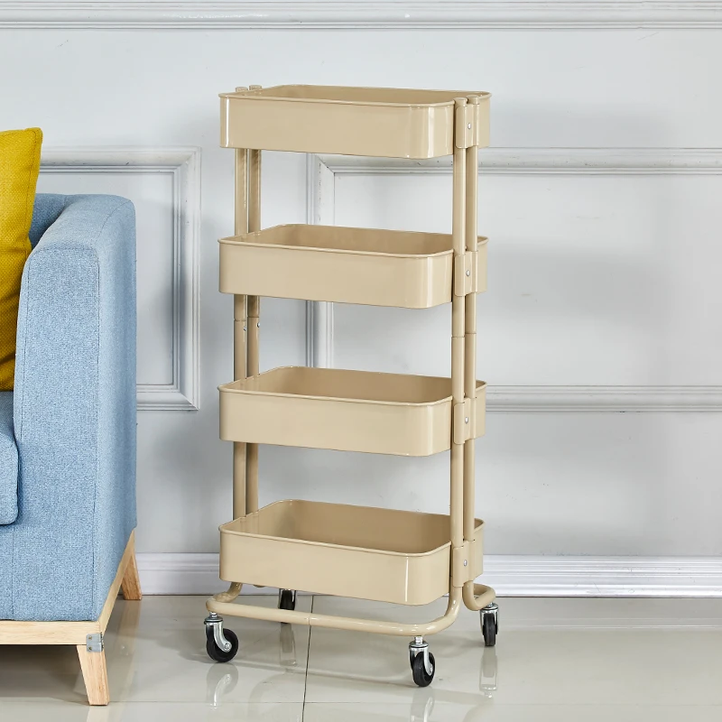 Hot Selling Rolling Storage Trolley 4 Tiers Metal Rolling Cart For Kitchen/Living Room Use