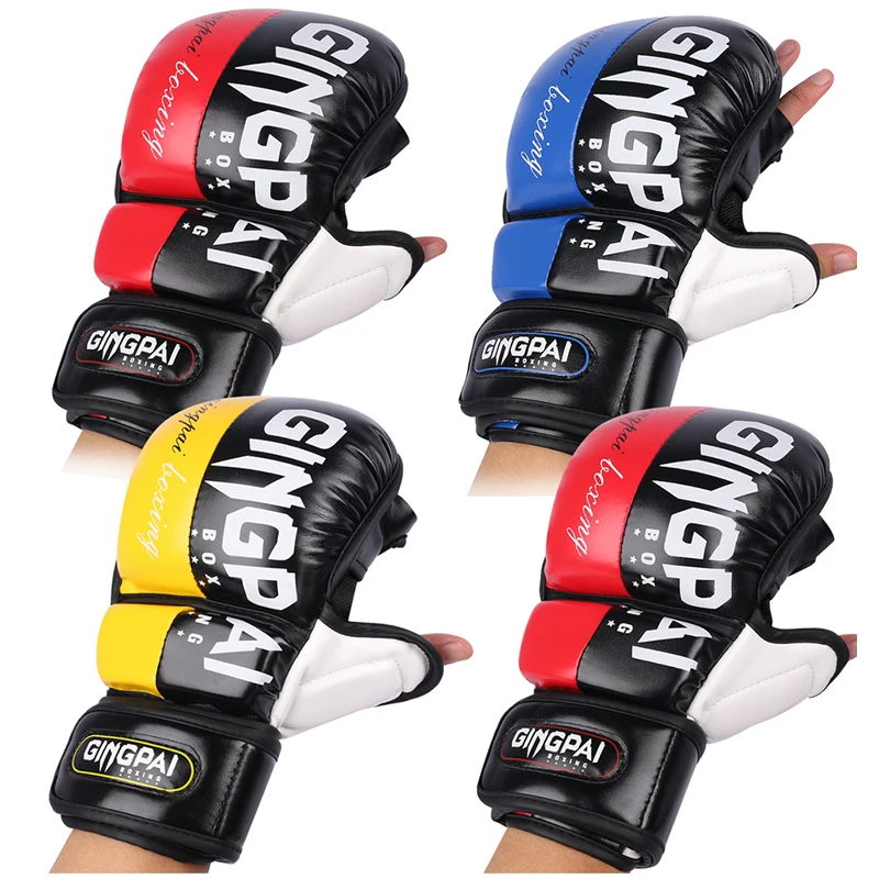 Wholesale custom Design logo high quality Professional PU leather ufc Half Finger MMA Boxing Training Gloves
