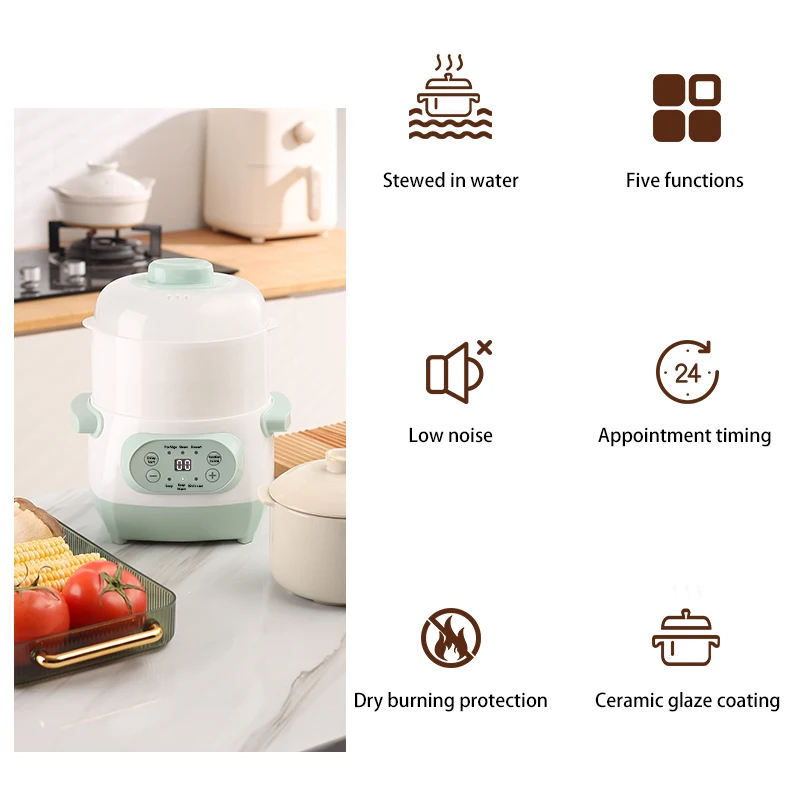 Easy to use 1l small home 200w multi-cooking ceramic electric stew pot for household