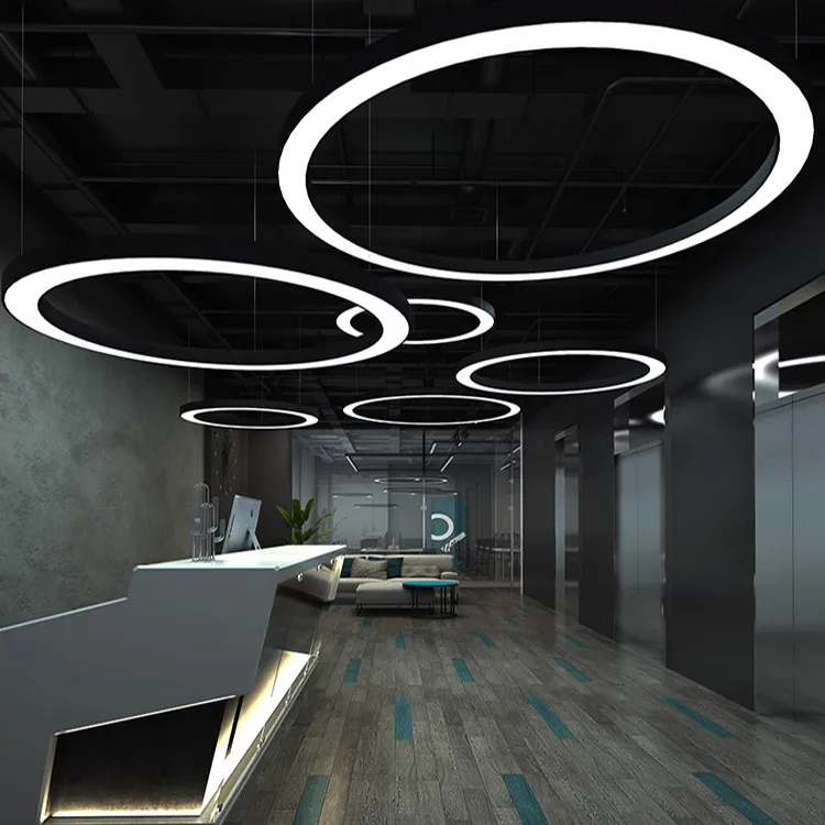 Restaurant bar decoration lighting hanging lamp round LED linear chandelier office ceiling pendant lights circle linear light
