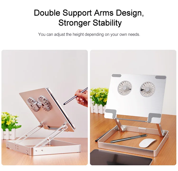 Universal Adjustable Bracket Vertical Laptop Stand With Multifunctional Storage And 2 Cooling Fans