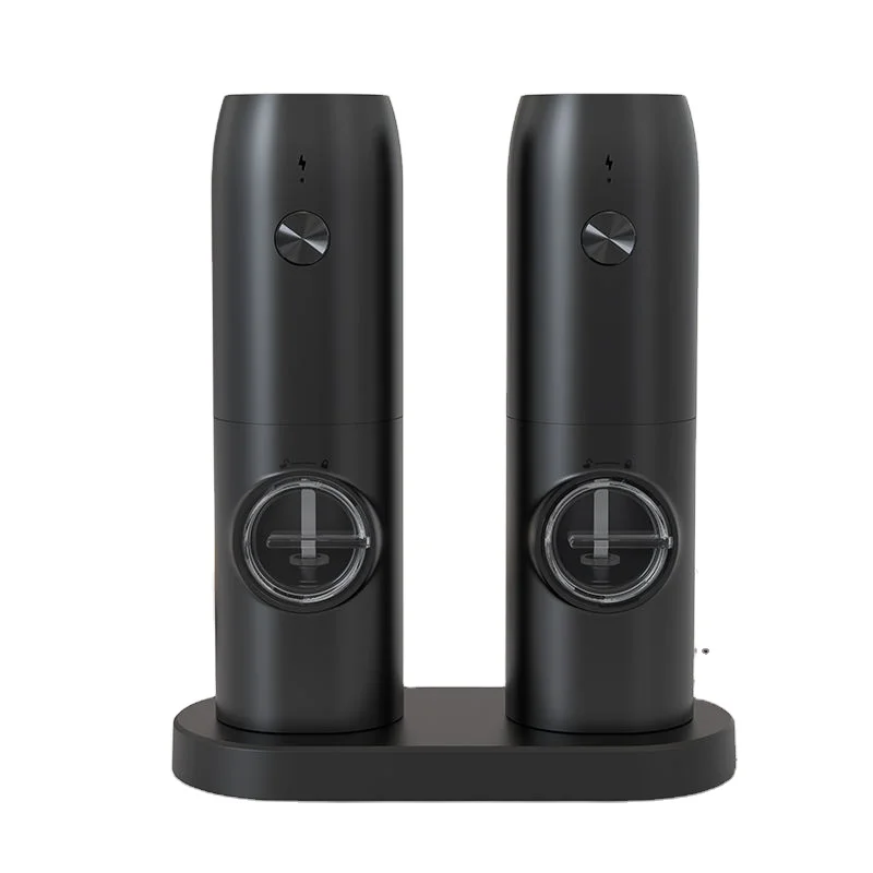 Custom Electric Salt and Pepper Grinder Set with USB Rechargeable Base Refillable electric salt and pepper mill with LED light