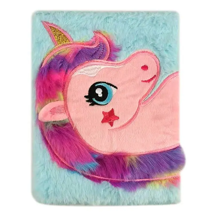 cute a5 a6 cute fluffy diary unicorn plush notebook with lock and key for girls