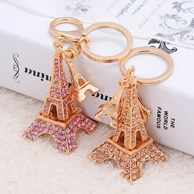 Jewel Beauty 3D Cubic Eiffel Tower Bling Zinc Alloy Crystal Rhinestone Keychain For Car Phone Purse Bag Decoration Eiffel Tower