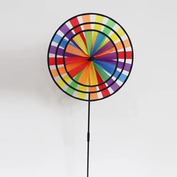 BAILING Outdoor Garden Decoration Rainbow Pinwheel Toys Kids Hand Held Triple Nylon Fabric Wind Spinner Windmill