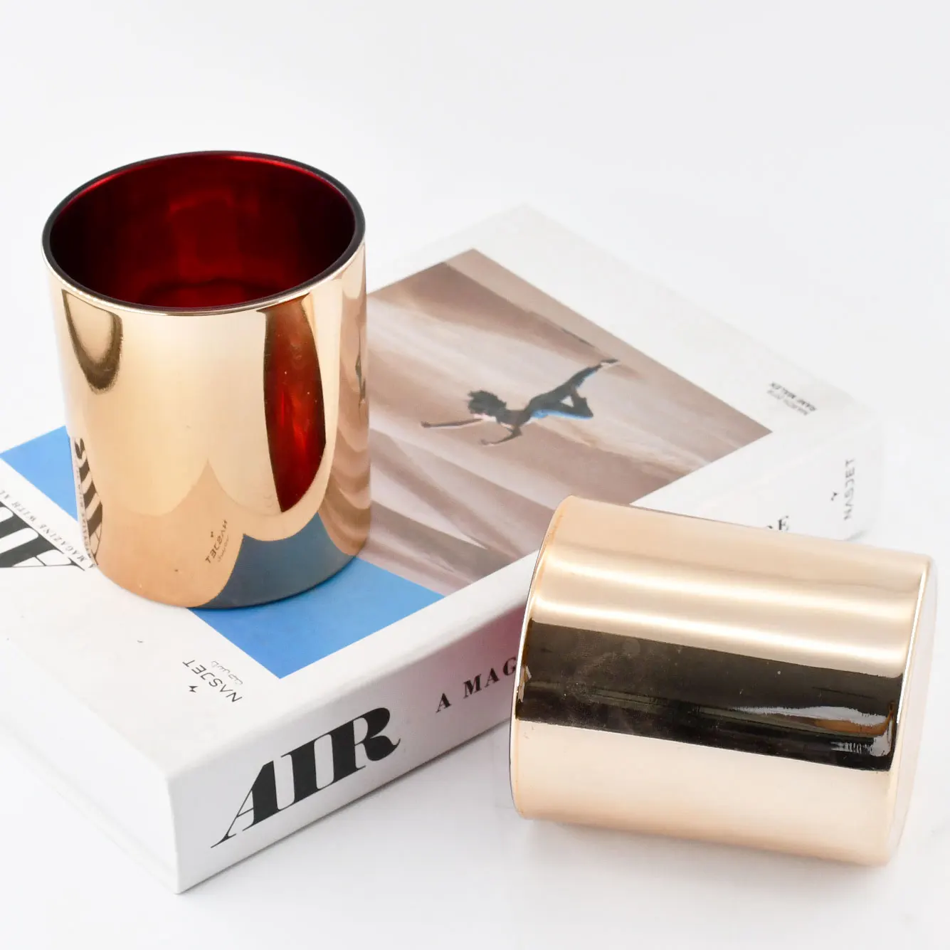 Wholesale Custom Heat Resistant Elegant Electroplating Rose Gold Glass Soy Wax Candle Jars