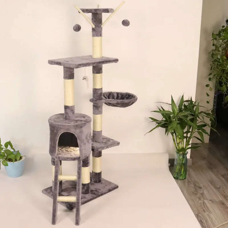 Relipet RL2068 недорогой роскошный современный Природный сизаль большой кошачий поцарапанный каркас башни деревянный дом для кошек на дереве