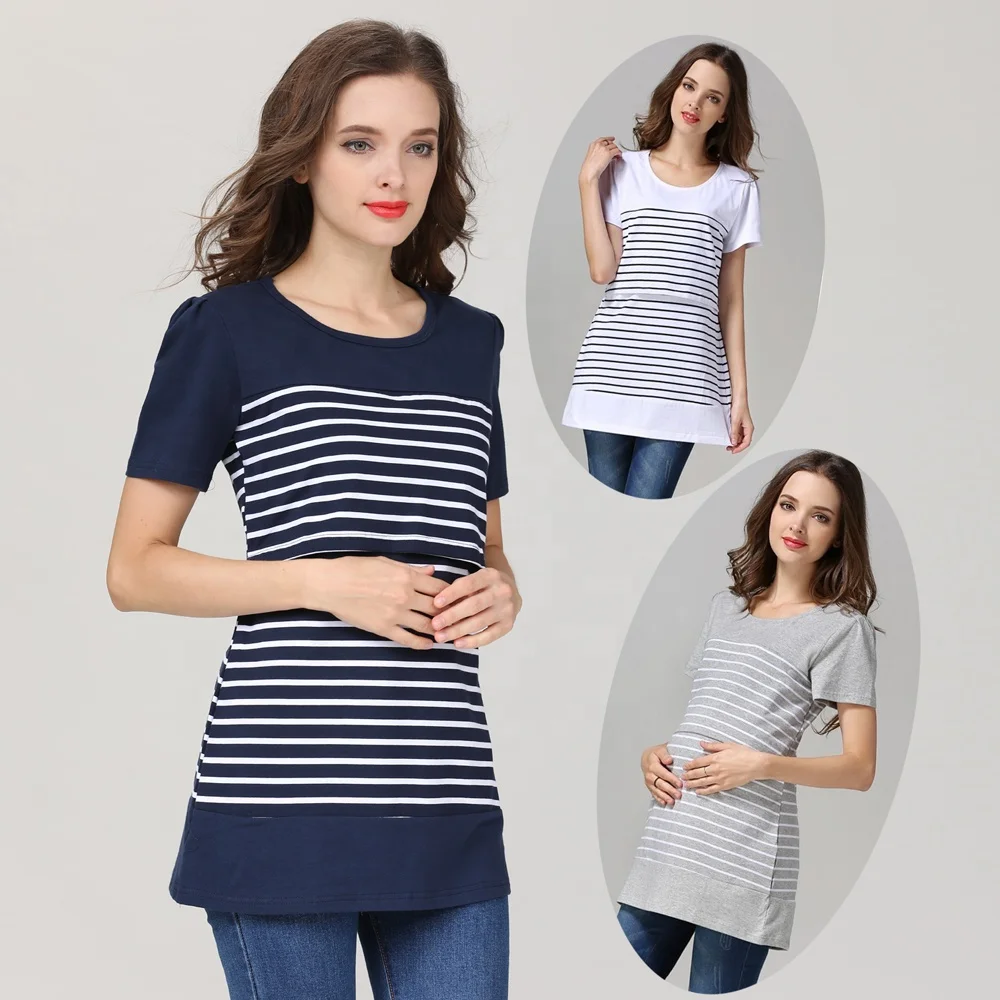 Оптовая продажа, трикотажная эластичная хлопковая Футболка большого размера для беременных, одежда для грудного вскармливания с коротким рукавом, топы для кормления, одежда для лактации