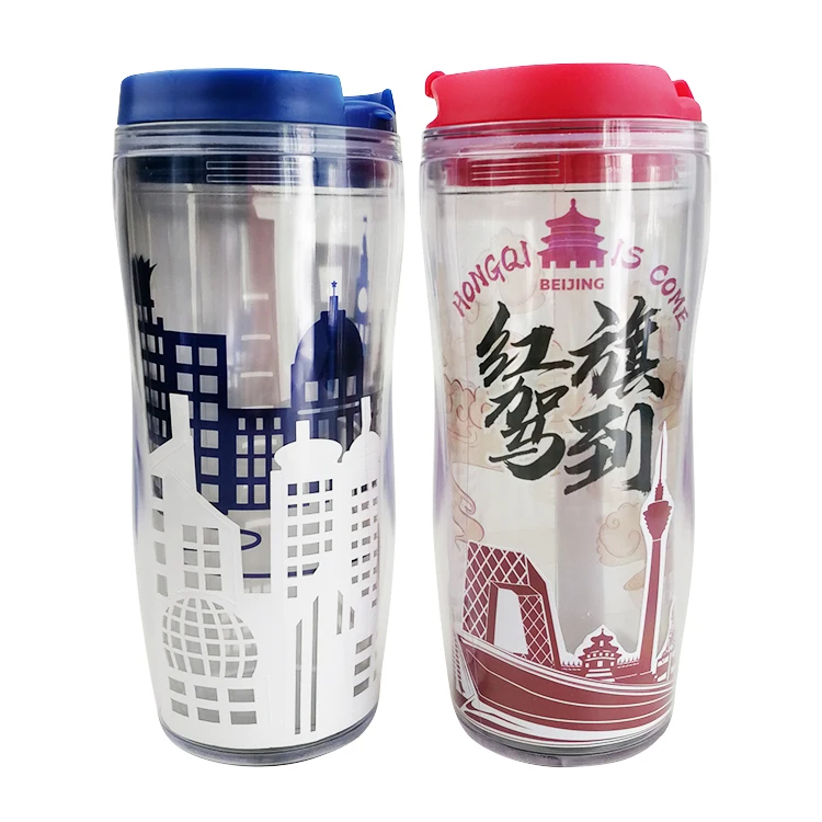 12oz Plastic Reusable logo customized paper insert cup Temperature Change Color Cups Changing Cup Coffee mug