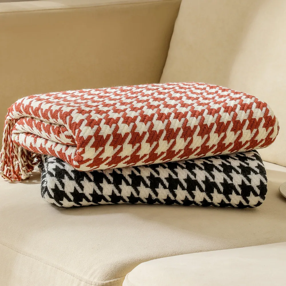 plinth solid color herringbone knit blanket colorful soft thick 100% acrylic classic Tassels Textured Throw For Bed Sofa