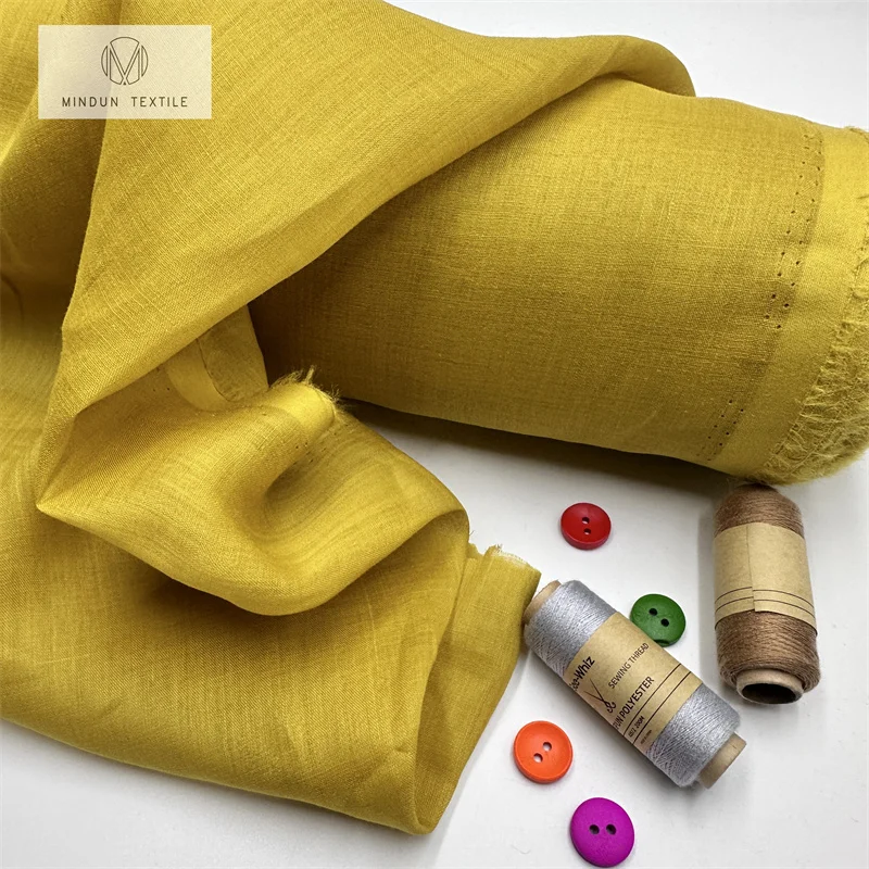 Mindun 60gsm Solid Color Plain Dyed 100 Ramie Wrinkled Yarn Fabric For Pants Blouses