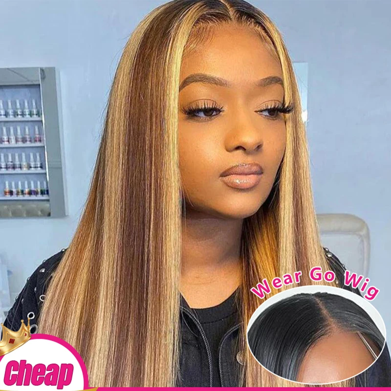 Hot sale wear go piano colored lace frontal human hair wig,200% glueless wig human hair ready to wear highlight swiss lace Wig