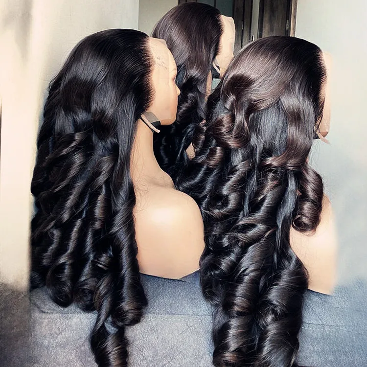 EB Bouncy Curls Raw Vietnamese 13*4 Lace Frontal Full Glueless Wig Double Drawn Virgin Brazilian Human Hair Wigs for Black Women