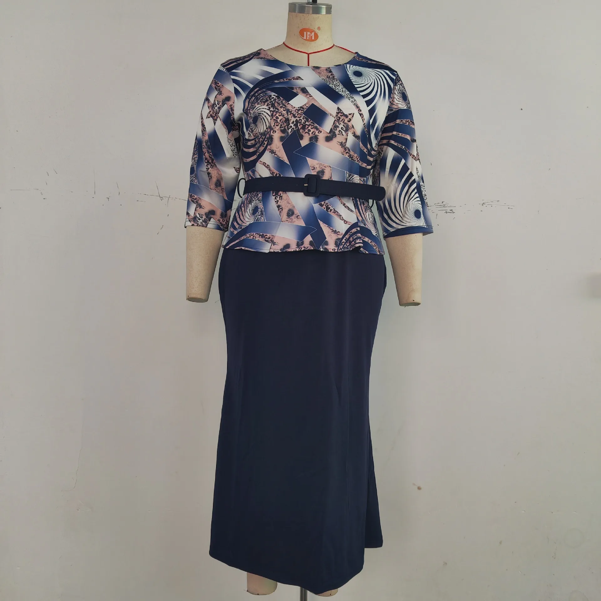 African Extra Large Size  Elegant Office Dress Wholesale Knee-Length Natural Waistline Office Ladies High quality Dress