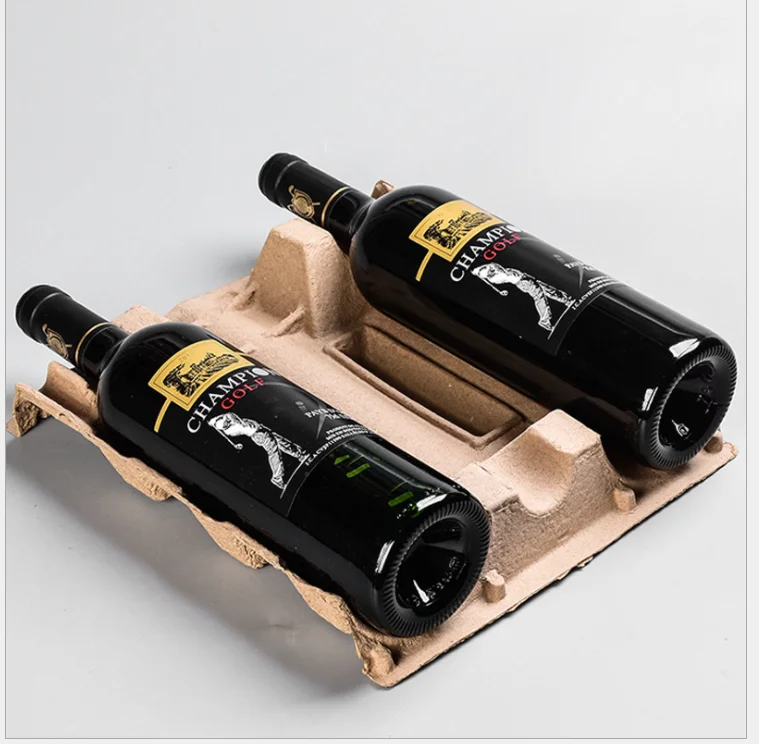 Biodegradable Trip wine bottle package Molded Fiber Shipper Custom Moisture-Proof pulp wine Beer spirits Prosecco Packaging