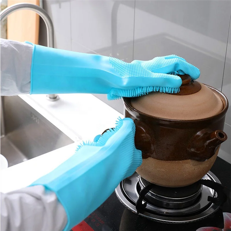 Dishwashing Cleaning Gloves Silicone Rubber Sponge Glove Household Scrubber Kitchen Clean Tools Dropshipping Kitchen