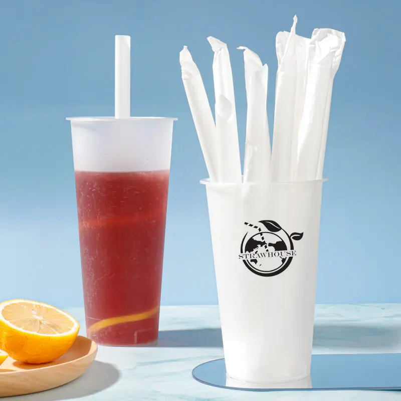 Eco friendly disposable kraft paper straw biodegradable bubble tea paper straw Individually wrapped paper drinking straw