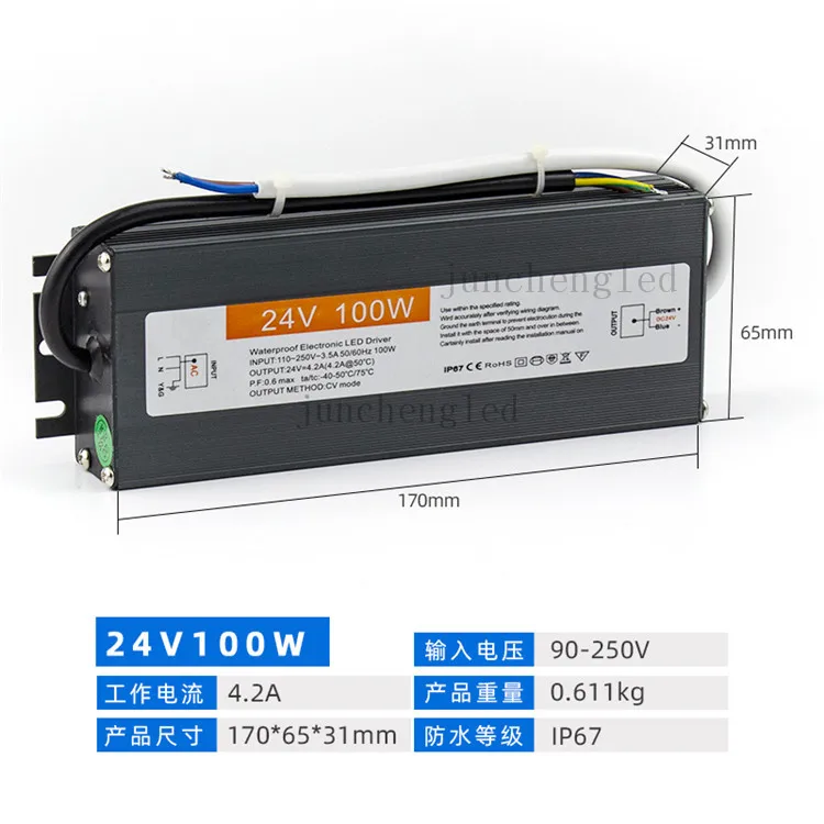 Пластиковые 100W 12V 8.5A постоянное напряжение Светодиодный драйвер Трансформатор IP67 водонепроницаемый 600W 50A 24V 25A светодиодный импульсный источник питания светодиодного табло