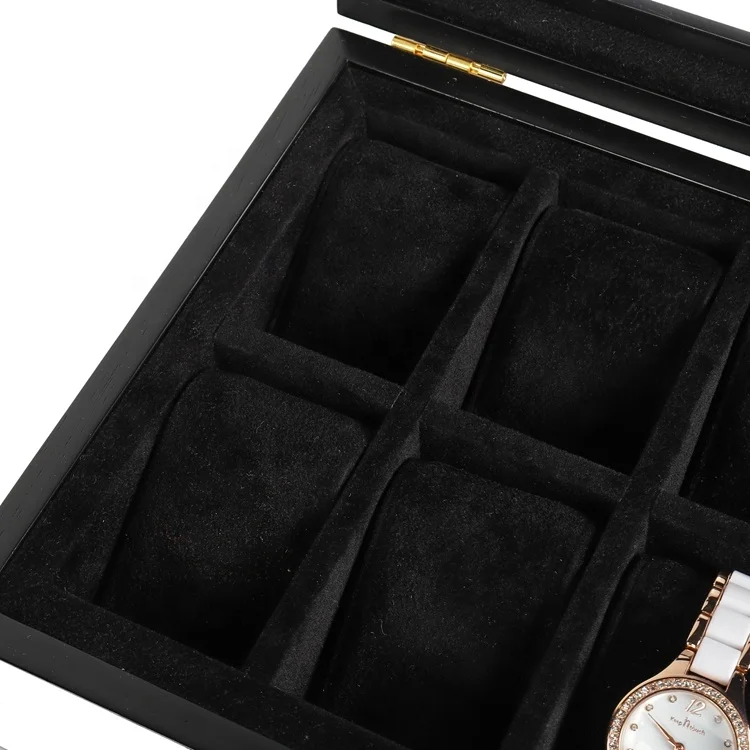 Factory Wholesale Wooden 8-Slot Watch Box Removable Watch Pillow Watch Display Case with Large Glass Lid