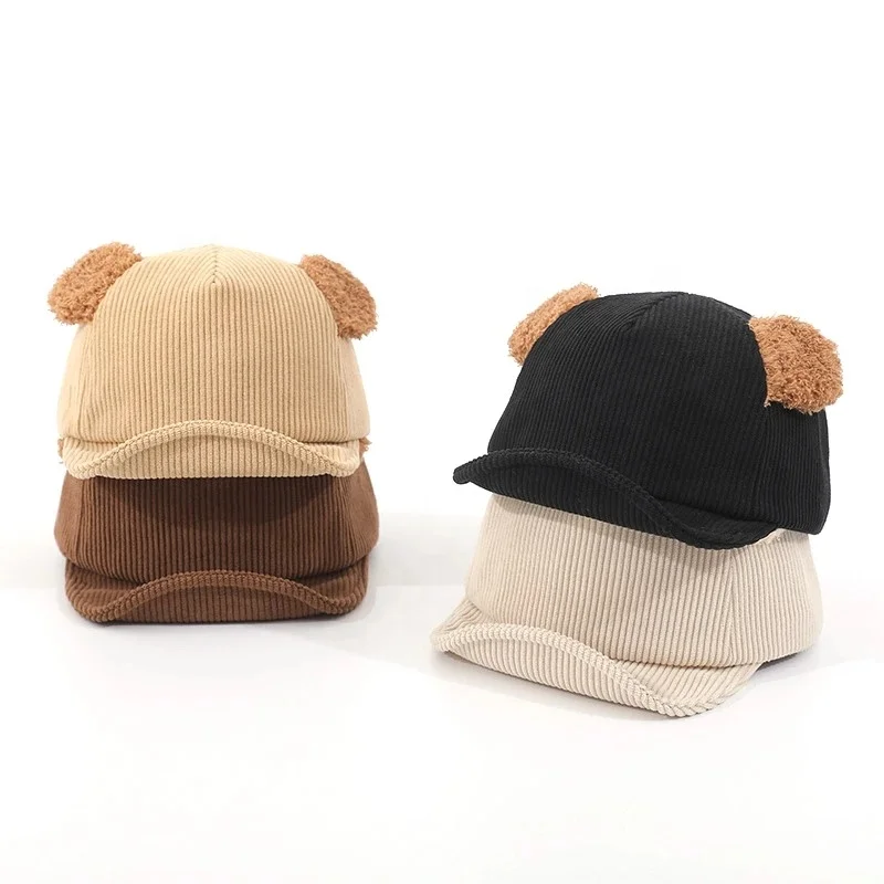 Baby hat autumn and winter ins infant cartoon thickened corduroy hat baby baseball hat