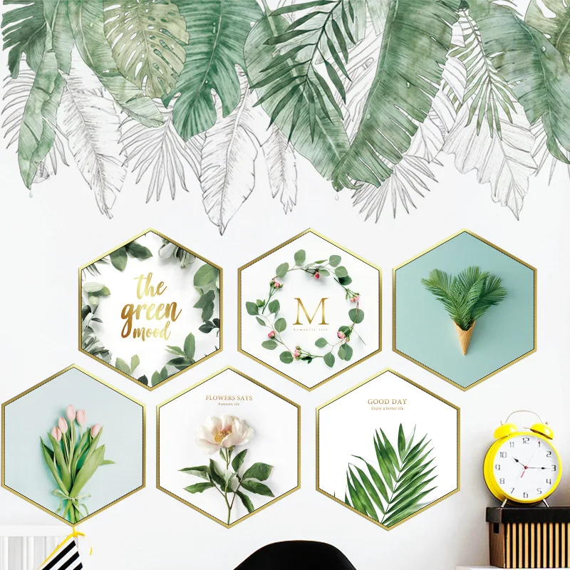 YIYAO Fashion tropical ins large Nordic green plants literature art bedroom background wall self-adhesive creative wall sticker