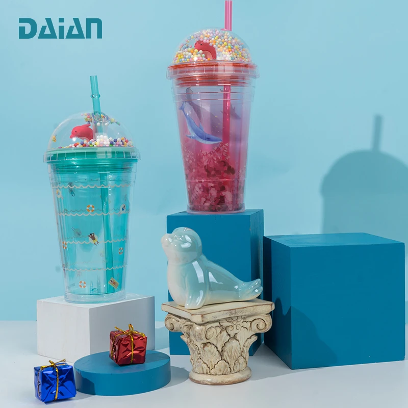 2022 Summer Amazon Hot 12oz 16oz Coffee Mug Double Wall Plastic Cups Kids Tumbler with Straw Lid