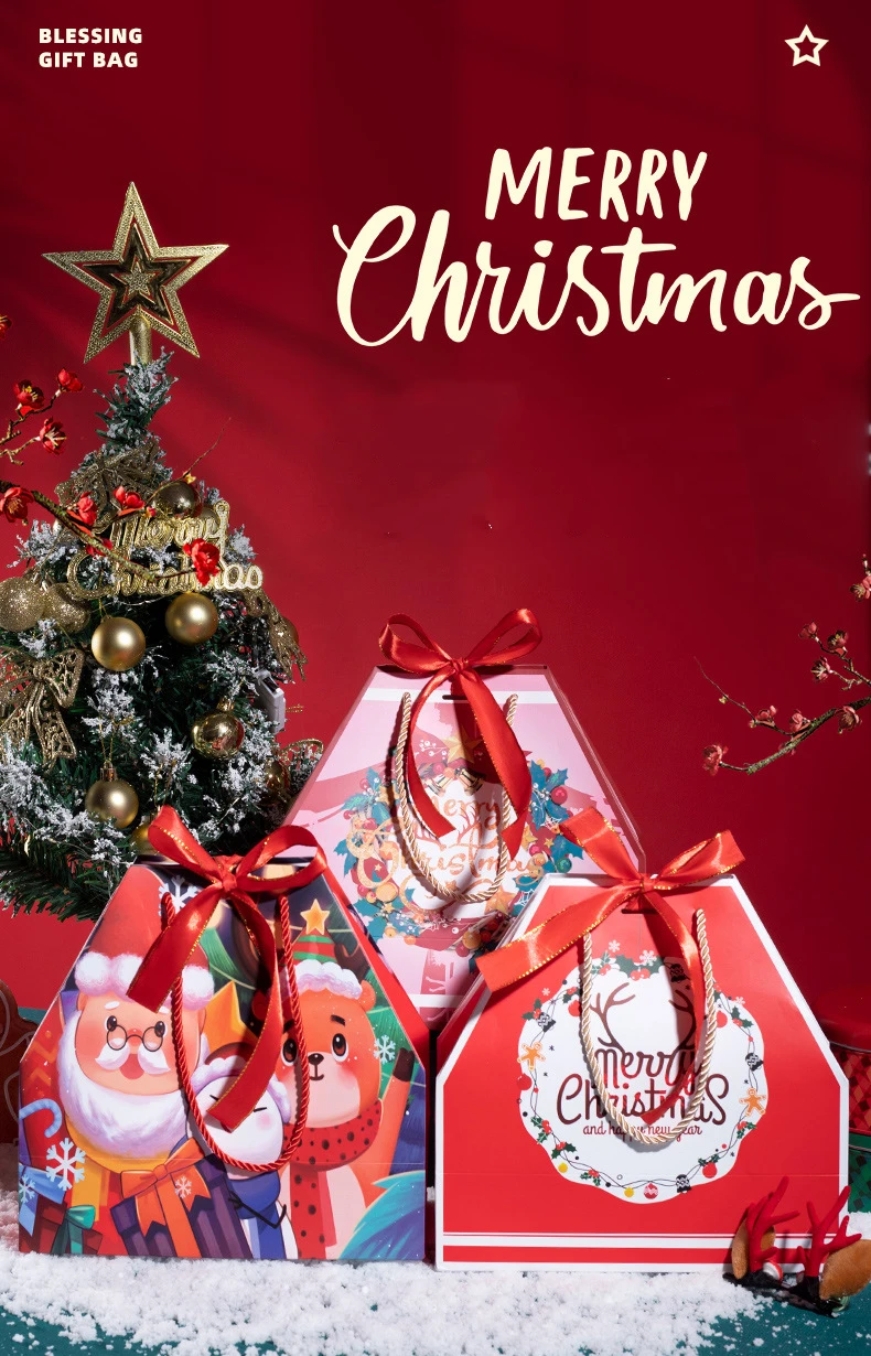 Wholesale Recyclable Promotional Custom Printed Packaging Gift Christmas Paper Bag With Handle