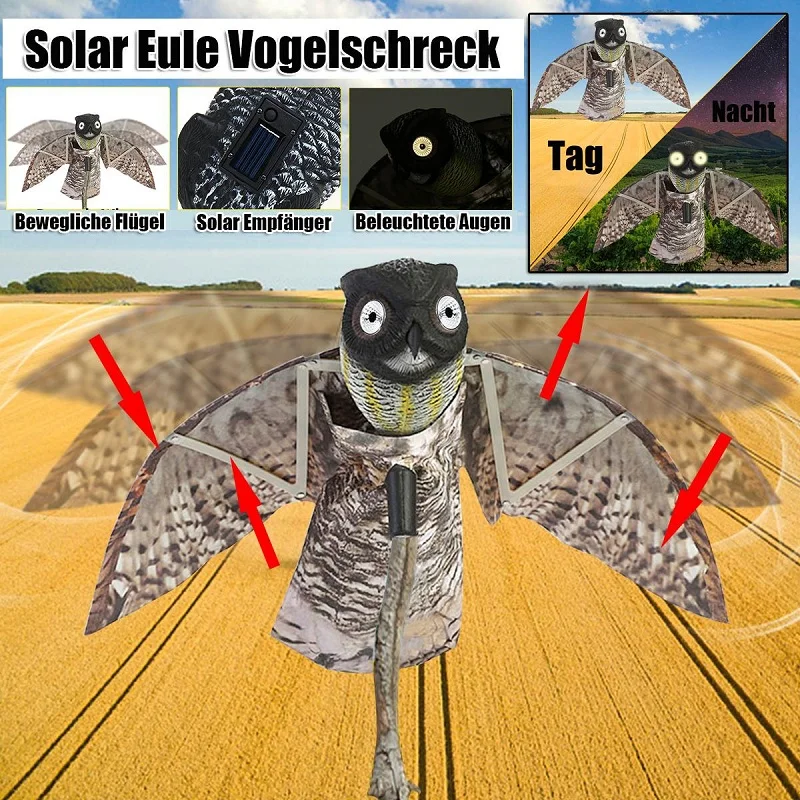 Flying Wings Scare Owl Glowing Eyes Decoy Pest Repellent Birds Garden Yard Decor