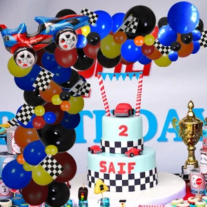 121 Pcs Racing Car Balloons Arch Garland Kit Decorations, Race Car Foil Balloons Checker Flag for Monster Truck Party