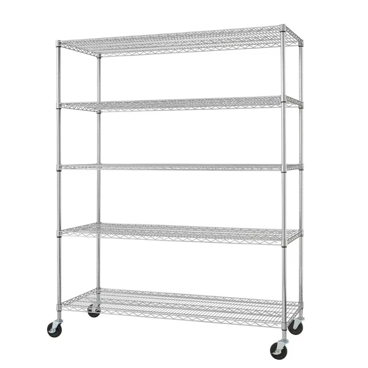 150*45*160 Epoxy Coating and Chrome Plated 4 Layers Mobile Metal Wire Shelving 4.5/2.5