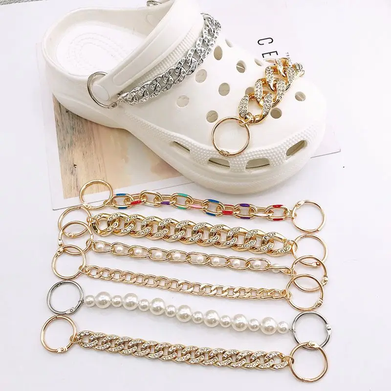 Alloy Shoe Chain with PVC Rubber Rhinestone & Rhinestone Decorations Upper Position Shoe Charm with Buckle Flowers Tassel