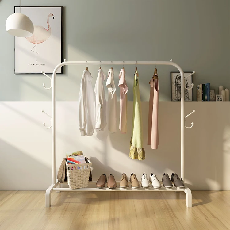 Clothes Drying Rack Foldable Double-Layer Large Storage Space Shoe Rack With Coat Hanging Cabinet And Hook