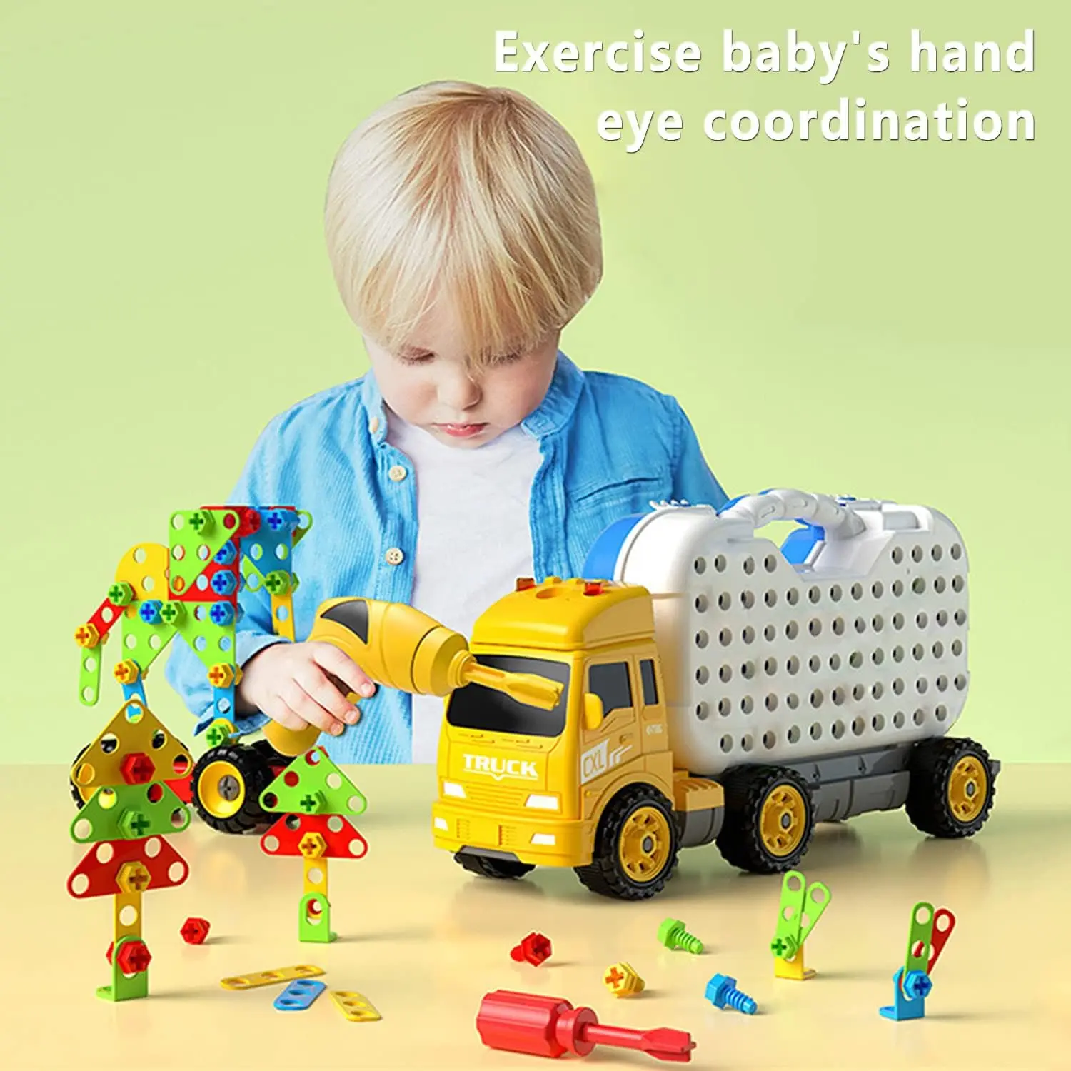 160 Pcs Creative Mosaic Drill STEM Learning Toys with Truck Screw Driver Tool Set for boy and girls