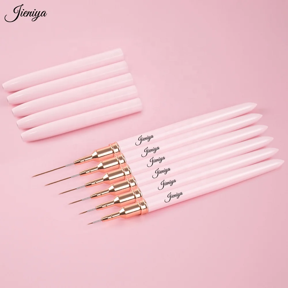 Jieniya International Sizes Art Pink Metal Handle Nail Art UV Gel Paint Brush thin Liner brush Striping brush