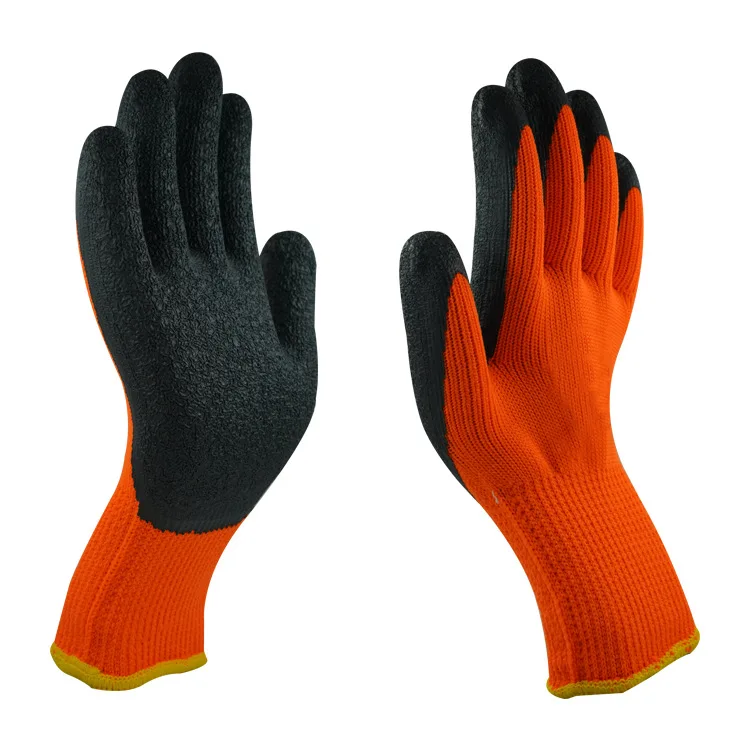 7 Gauge Coated Wrinkle Warm Fleece Lined Latex Glove Malaysia Top Wear Resistant Non Slip Dipped Labor Thermal Winter Glove