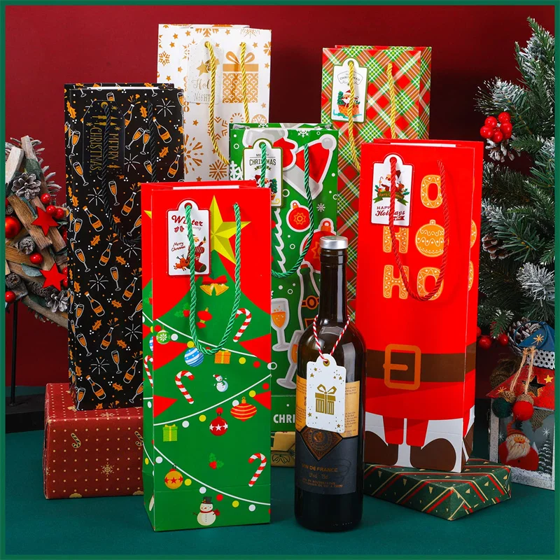 Wine Gift Bags Wine Bottles Wrap Bags with Handle Name Tags
